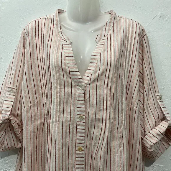 NWT Club Z Collection Long Roll Tab Sleeve Button Up Shirt Cover Up Tunic 2X - Picture 5 of 14